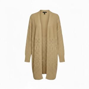 Azur Collection Open Front Pointelle Knit Longline Cardigan Pale Yellow Sz Large